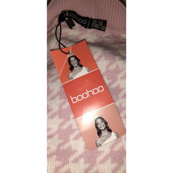 Pink & White Houndstooth Cardigan Sweater BOOHOO Geometric Plus Size 20 NWT - Picture 9 of 13